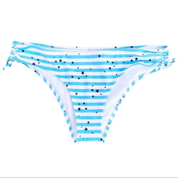 aerie Other - Aerie Cheeky Bikini Bottom Star Print Striped Tie Detail Blue White NWOT Size XL